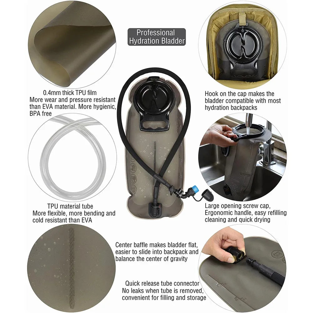 TPU Detachable Drinking Tube Water Bag Large Capacity Outdoor Drinking Bag Mountaineering Running Reservoir Bag 2L/2.5L/3L