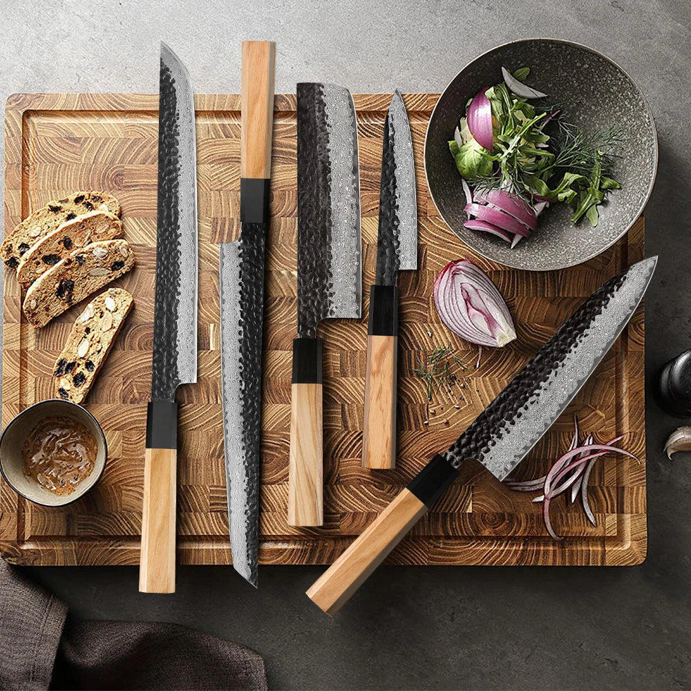 F.YOUNG Damascus Steel Kitchen Knives Japanese Hand Forged Chef Knife Vegetable Slicing Sashimi Utility Kitchen Cooking Tools