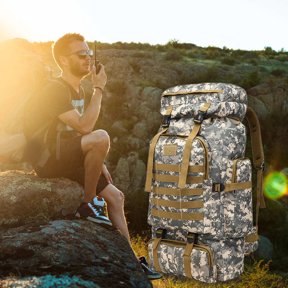 80L Waterproof Trekking Fishing Hunting Bag Backpack Outdoor Large Sport Tactical Backpack Hiking Camping Bag Rucksack