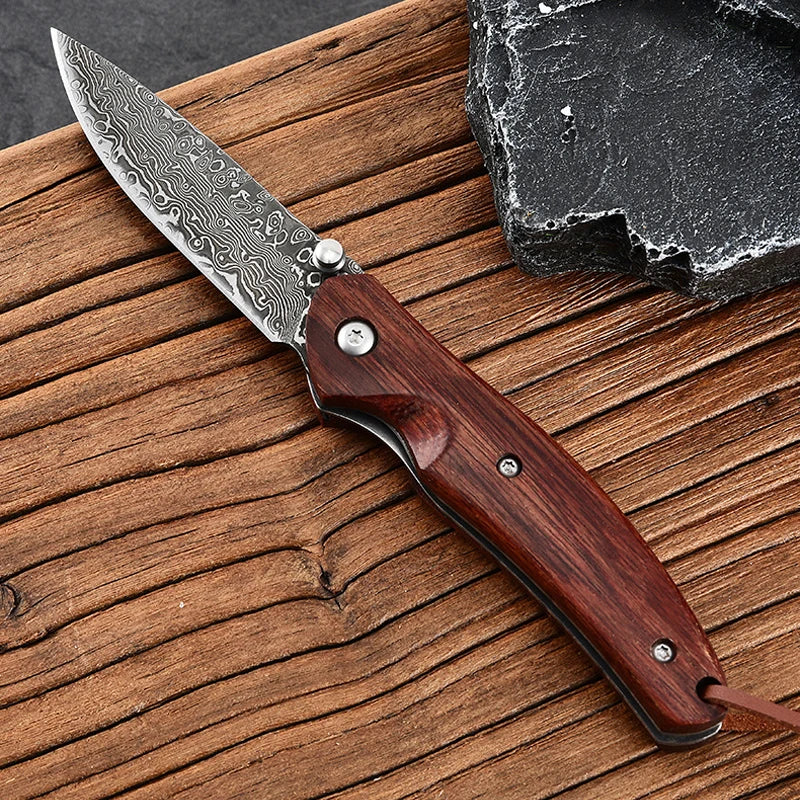 High hardness Damascus steel textured folding knife Outdoor Camping Knife-Edge Fruit Knife Portable men's field pocket knife