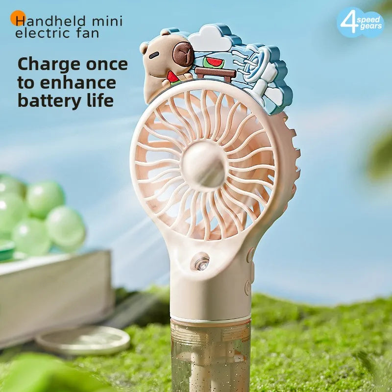 New Summer Solid Color Spray New Small Fan Hot Cartoon Cute Handheld Usb Charging Cool Outdoor Hydration Electric Fan